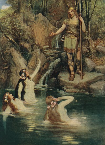 3人の乙女が海岸近くで泳いだ 作： Ferdinand Lecke